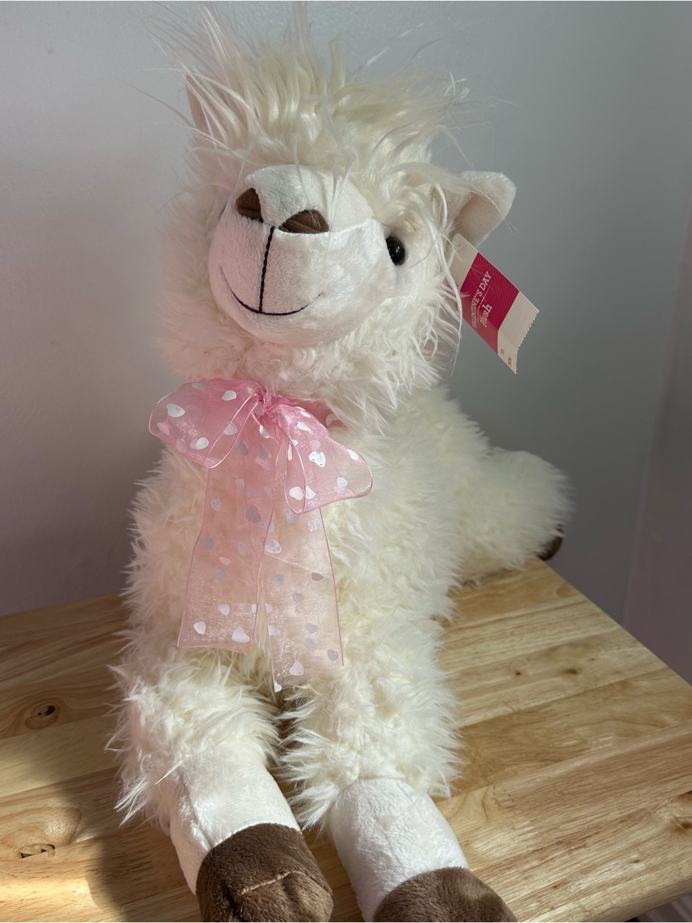NEW with tags • Celebrate It Cream Plush Llama with Pink Polka Dot Bow